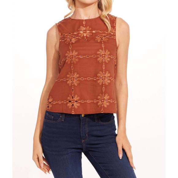NEW EVA FRANCO carrie cotton eyelet top in sedona - Picture 1 of 5